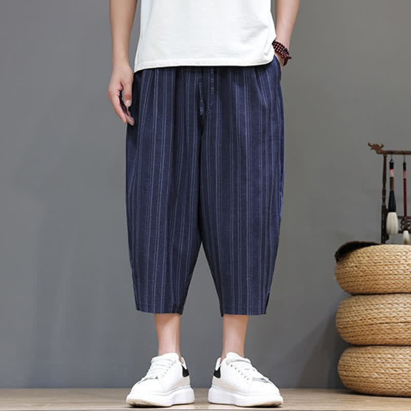 Buddha Stones Lässige Caprihose mit Kordelzug und Streifenmuster für Herren, Haremshose mit Tasche - image 22