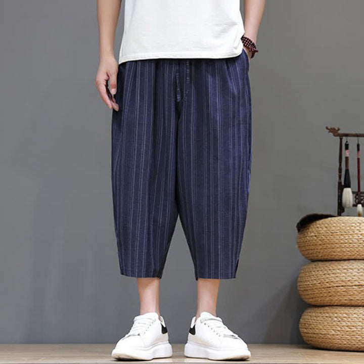 Buddha Stones Lässige Caprihose mit Kordelzug und Streifenmuster für Herren, Haremshose mit Tasche - image 22