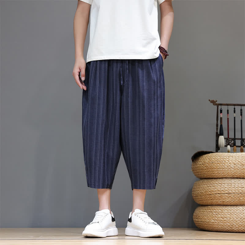 Buddha Stones Lässige Caprihose mit Kordelzug und Streifenmuster für Herren, Haremshose mit Tasche - Marine - US/UK/AU46, EU56 (5XL) - image 18