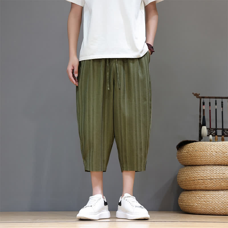 Buddha Stones Lässige Caprihose mit Kordelzug und Streifenmuster für Herren, Haremshose mit Tasche - Dunkelolivgrün - US/UK/AU46, EU56 (5XL) - image 26
