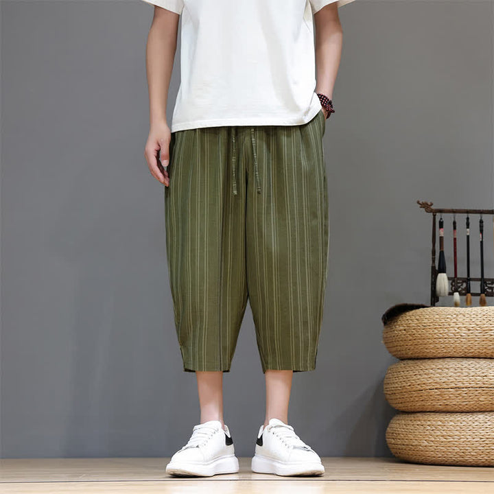 Buddha Stones Lässige Caprihose mit Kordelzug und Streifenmuster für Herren, Haremshose mit Tasche - Dunkelolivgrün - US/UK/AU46, EU56 (5XL) - image 26