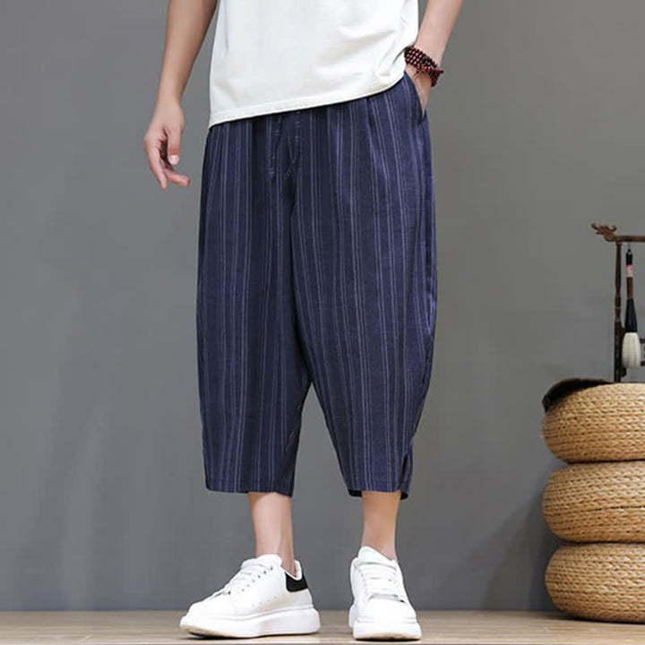Buddha Stones Lässige Caprihose mit Kordelzug und Streifenmuster für Herren, Haremshose mit Tasche - image 20