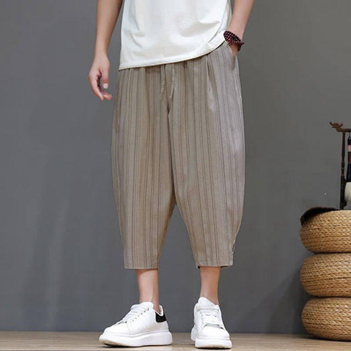 Buddha Stones Lässige Caprihose mit Kordelzug und Streifenmuster für Herren, Haremshose mit Tasche - image 5