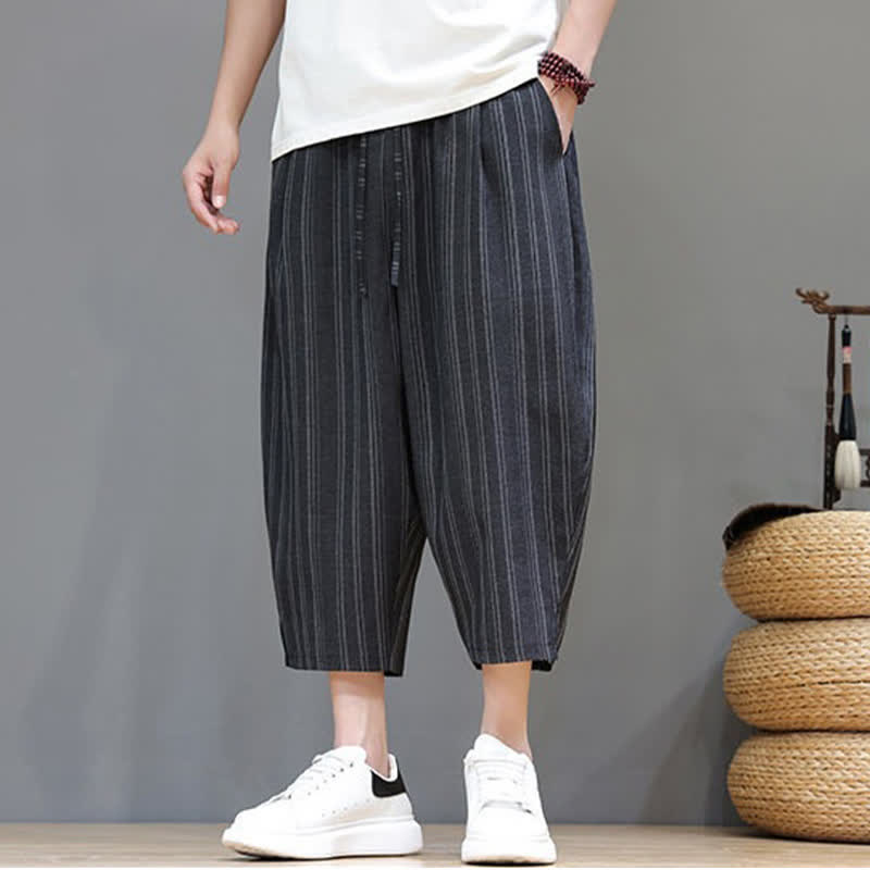 Buddha Stones Lässige Caprihose mit Kordelzug und Streifenmuster für Herren, Haremshose mit Tasche - image 12