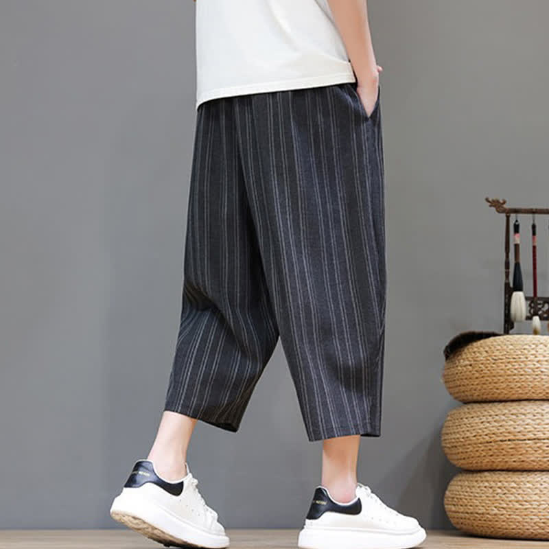 Buddha Stones Lässige Caprihose mit Kordelzug und Streifenmuster für Herren, Haremshose mit Tasche - image 13