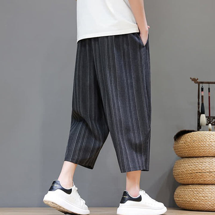 Buddha Stones Lässige Caprihose mit Kordelzug und Streifenmuster für Herren, Haremshose mit Tasche - image 13