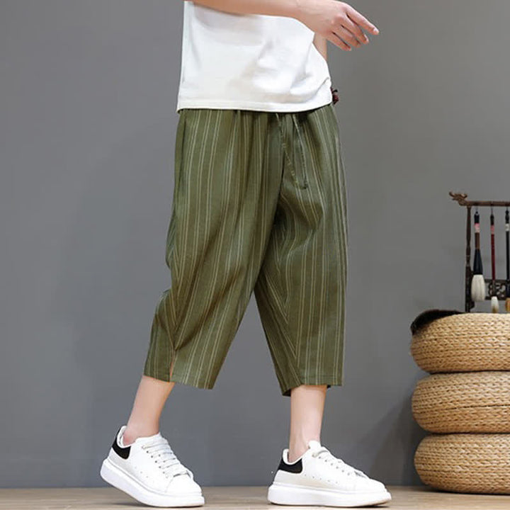 Buddha Stones Lässige Caprihose mit Kordelzug und Streifenmuster für Herren, Haremshose mit Tasche - image 28