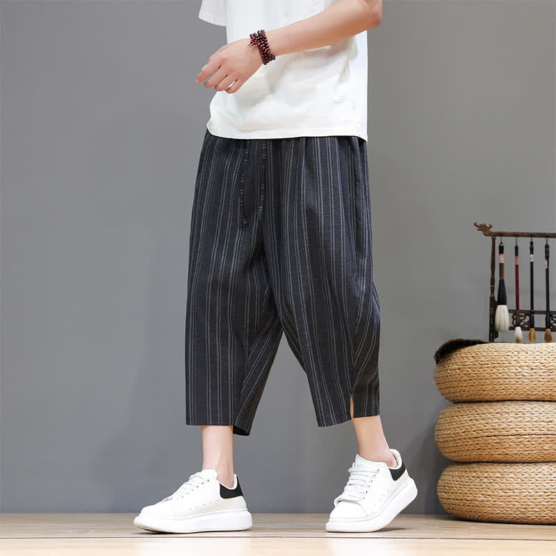 Buddha Stones Lässige Caprihose mit Kordelzug und Streifenmuster für Herren, Haremshose mit Tasche - Schwarz - US/UK/AU46, EU56 (5XL) - image 10