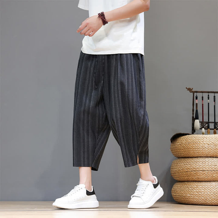 Buddha Stones Lässige Caprihose mit Kordelzug und Streifenmuster für Herren, Haremshose mit Tasche - Schwarz - US/UK/AU46, EU56 (5XL) - image 10