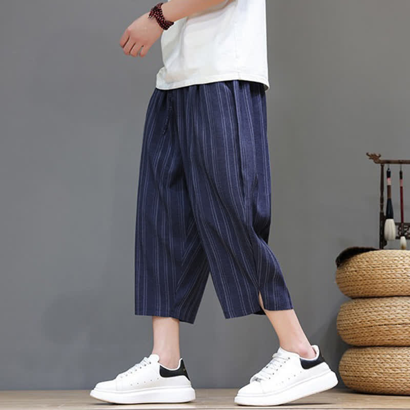 Buddha Stones Lässige Caprihose mit Kordelzug und Streifenmuster für Herren, Haremshose mit Tasche - image 21