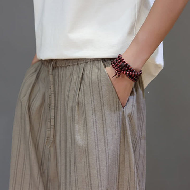 Buddha Stones Lässige Caprihose mit Kordelzug und Streifenmuster für Herren, Haremshose mit Tasche - image 8