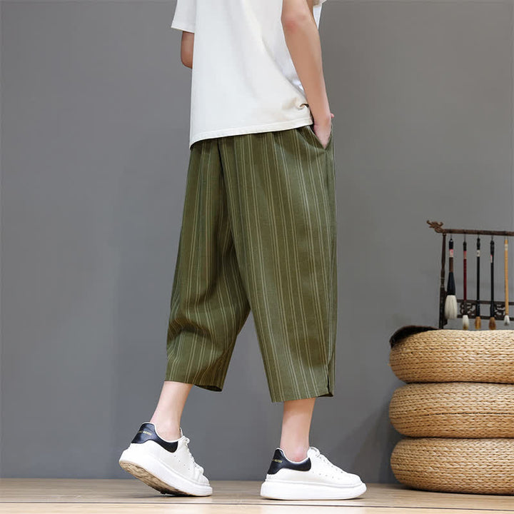 Buddha Stones Lässige Caprihose mit Kordelzug und Streifenmuster für Herren, Haremshose mit Tasche - image 29