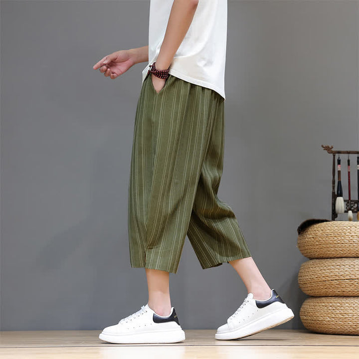 Buddha Stones Lässige Caprihose mit Kordelzug und Streifenmuster für Herren, Haremshose mit Tasche - image 30