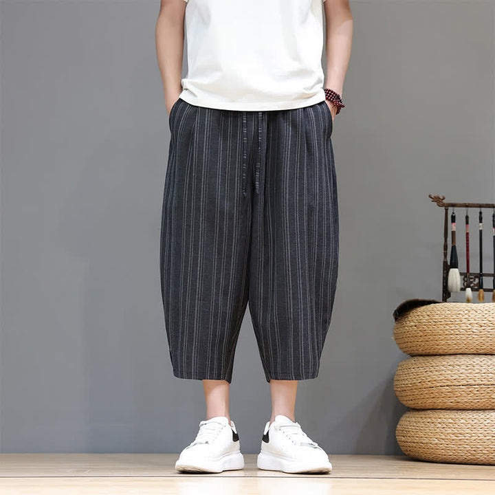 Buddha Stones Lässige Caprihose mit Kordelzug und Streifenmuster für Herren, Haremshose mit Tasche - image 11