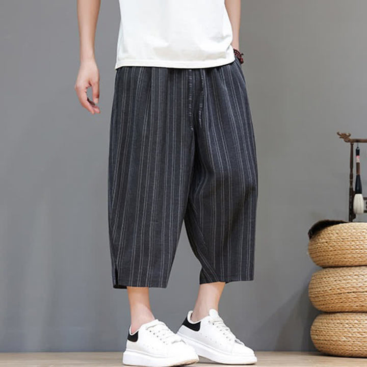 Buddha Stones Lässige Caprihose mit Kordelzug und Streifenmuster für Herren, Haremshose mit Tasche - image 15
