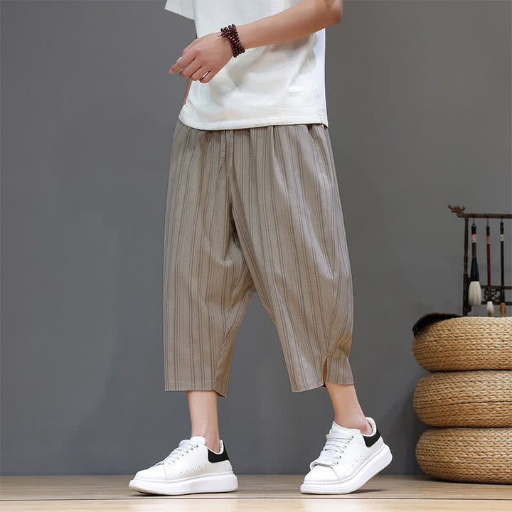 Buddha Stones Lässige Caprihose mit Kordelzug und Streifenmuster für Herren, Haremshose mit Tasche - Bräunen - US/UK/AU46, EU56 (5XL) - image 0