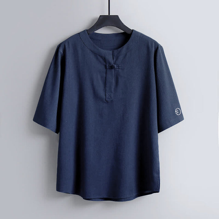 Buddha Stones Sommerliches Tang Style Casual Pankou Rundhals-Kurzarmhemd für Herren - SteelBlue - US/ UK/AU54, EU64 (9XL) - image 9