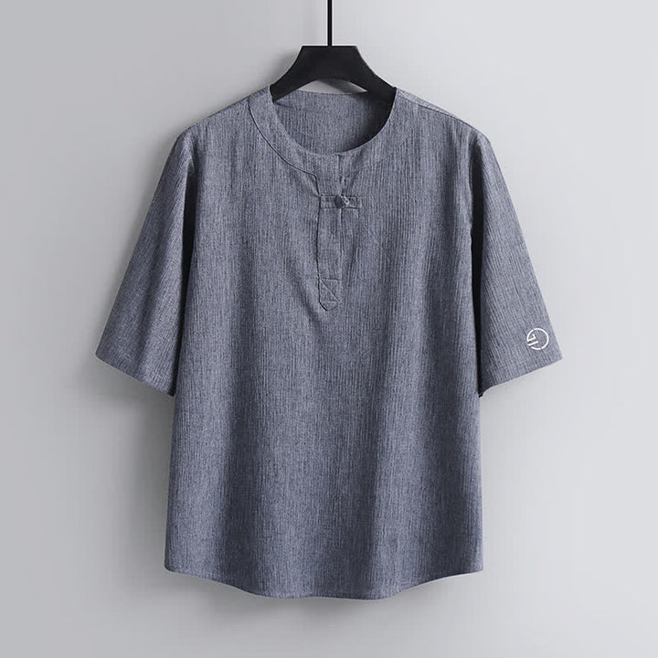 Buddha Stones Sommerliches Tang Style Casual Pankou Rundhals-Kurzarmhemd für Herren - Hellgrau - US/ UK/AU54, EU64 (9XL) - image 10