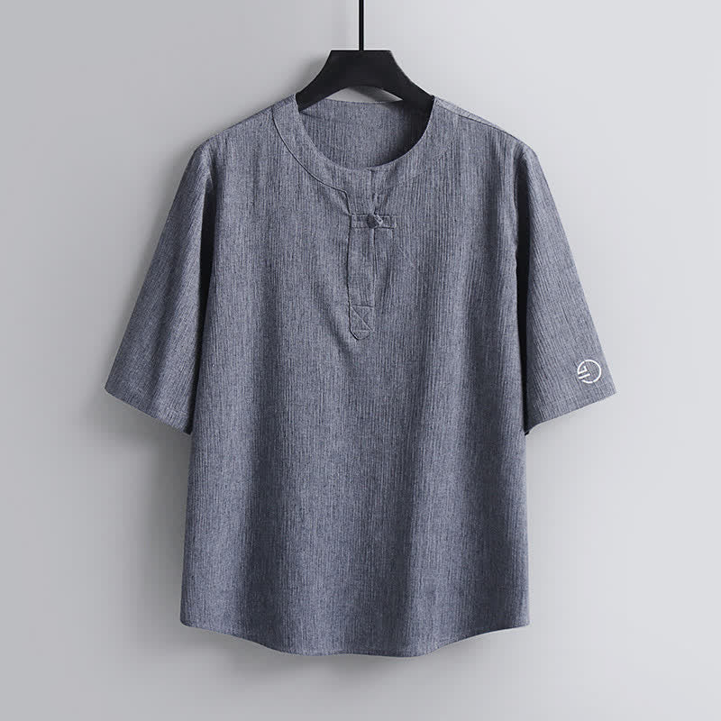 Buddha Stones Sommerliches Tang Style Casual Pankou Rundhals-Kurzarmhemd für Herren - Hellgrau - US/ UK/AU54, EU64 (9XL) - image 10