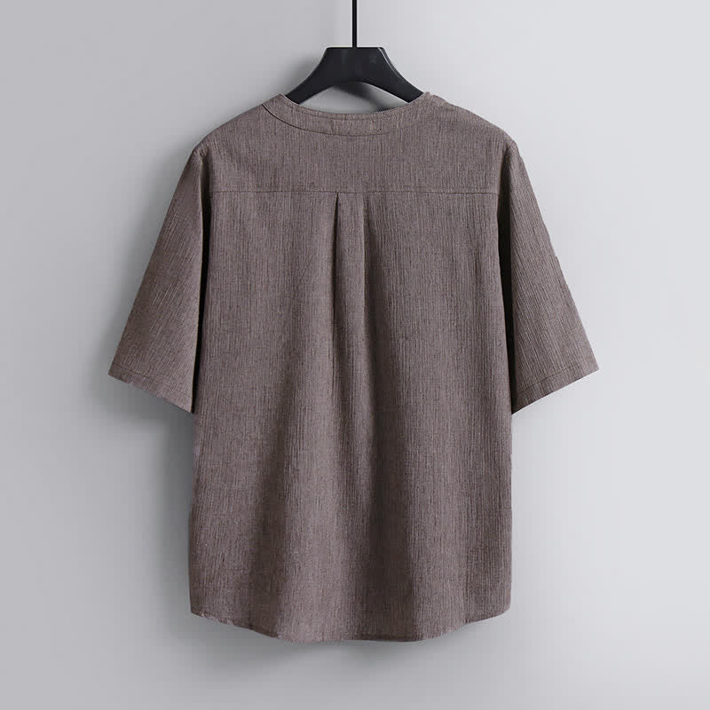 Buddha Stones Sommerliches Tang Style Casual Pankou Rundhals-Kurzarmhemd für Herren - image 1