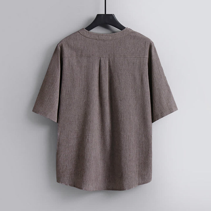 Buddha Stones Sommerliches Tang Style Casual Pankou Rundhals-Kurzarmhemd für Herren - image 1