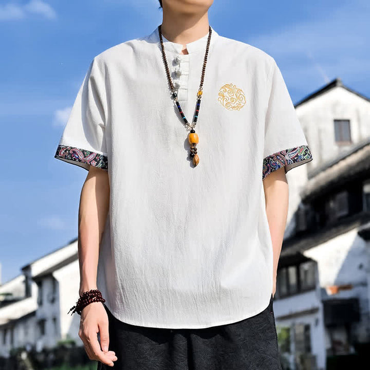 Buddha Stones Sommerliches Kurzarmhemd im Tang-Stil mit Froschknopfstickerei für Herren - Weiß - US/UK/AU46, EU56 (5XL) - image 27