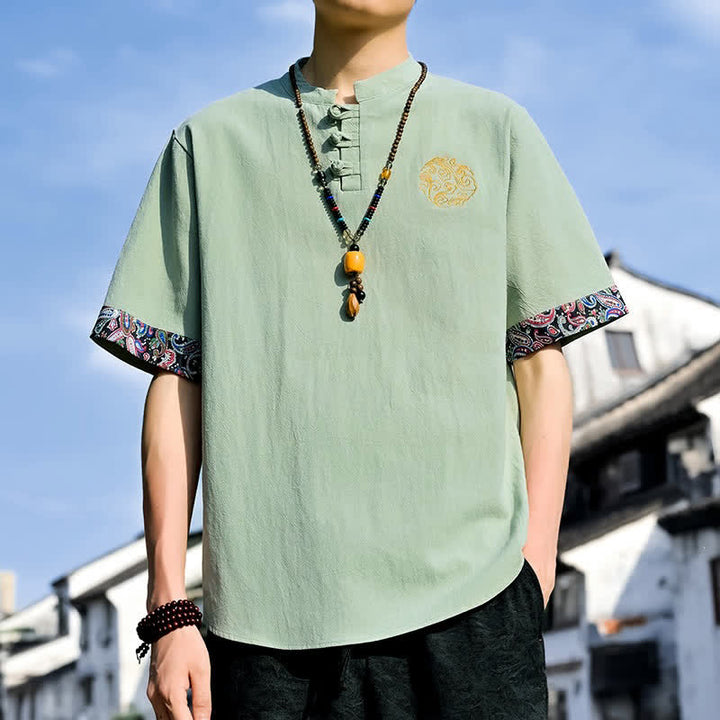 Buddha Stones Sommerliches Kurzarmhemd im Tang-Stil mit Froschknopfstickerei für Herren - Hellgrün - US/UK/AU46, EU56 (5XL) - image 20