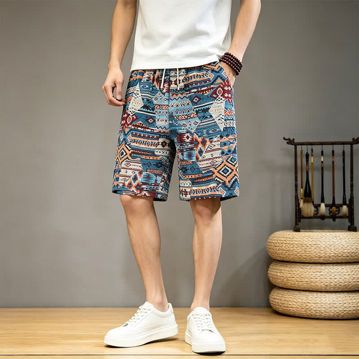 Buddha Stones Sommer-Freizeit-Boho-Shorts für Herren mit Kordelzug, geometrischem Muster und Taschen - image 3
