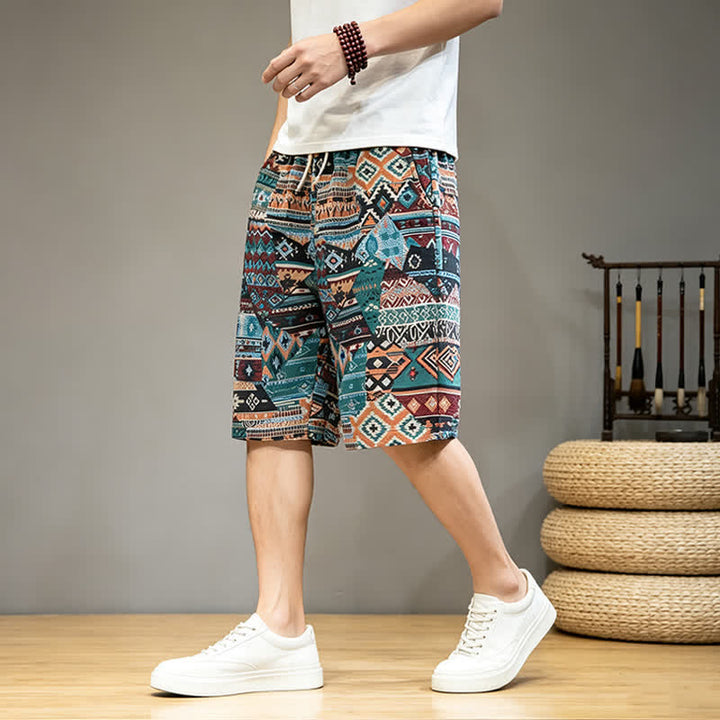Buddha Stones Sommer-Freizeit-Boho-Shorts für Herren mit Kordelzug, geometrischem Muster und Taschen - image 14