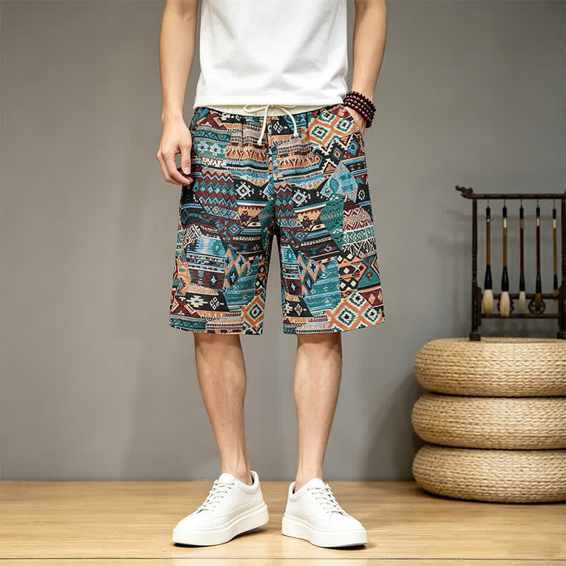Buddha Stones Sommer-Freizeit-Boho-Shorts für Herren mit Kordelzug, geometrischem Muster und Taschen - image 13