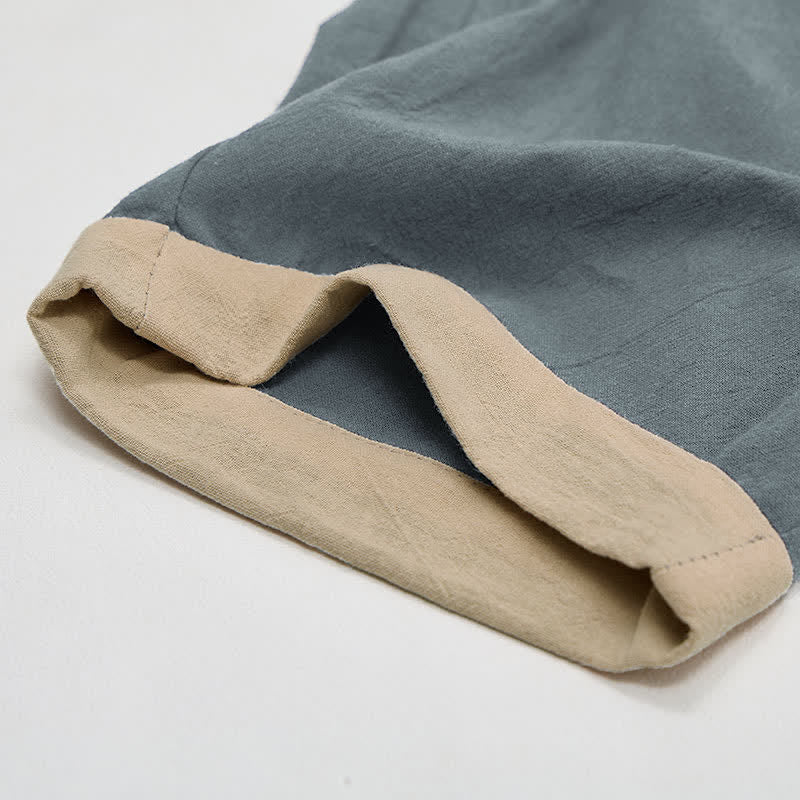 Buddha Stones Damenhose aus Baumwoll-Leinen-Mischgewebe mit minimalistischem Kontrastbesatz, elastischem Bund und Taschen - image 3
