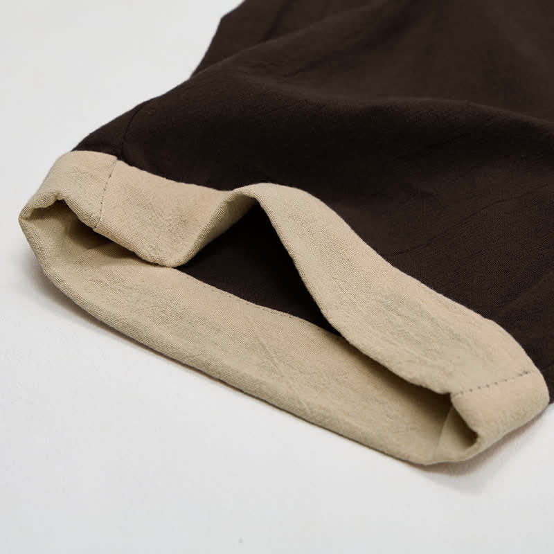 Buddha Stones Damenhose aus Baumwoll-Leinen-Mischgewebe mit minimalistischem Kontrastbesatz, elastischem Bund und Taschen - image 15