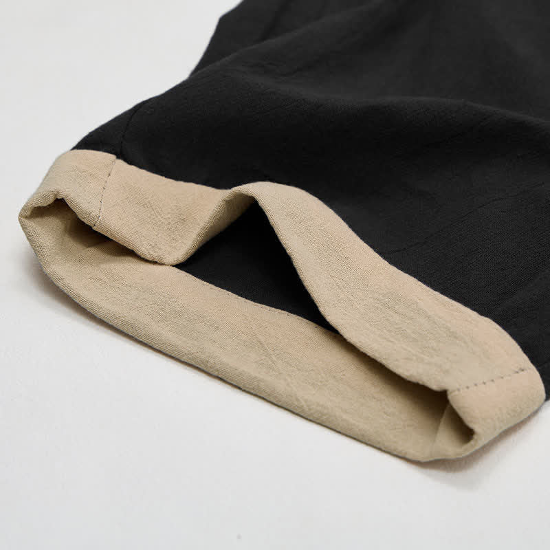 Buddha Stones Damenhose aus Baumwoll-Leinen-Mischgewebe mit minimalistischem Kontrastbesatz, elastischem Bund und Taschen - image 9