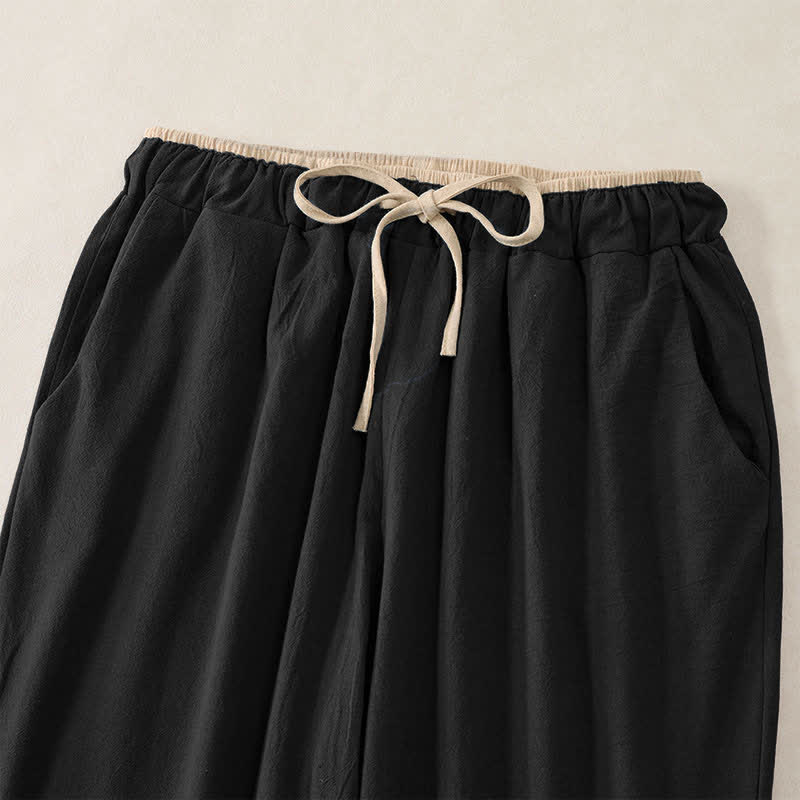 Buddha Stones Damenhose aus Baumwoll-Leinen-Mischgewebe mit minimalistischem Kontrastbesatz, elastischem Bund und Taschen - image 7