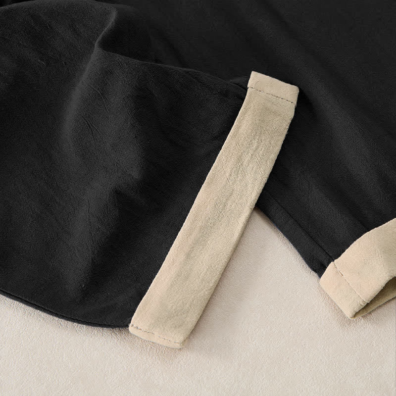 Buddha Stones Damenhose aus Baumwoll-Leinen-Mischgewebe mit minimalistischem Kontrastbesatz, elastischem Bund und Taschen - image 8