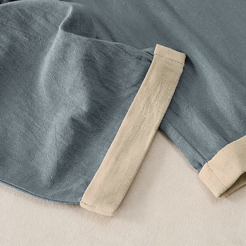 Buddha Stones Damenhose aus Baumwoll-Leinen-Mischgewebe mit minimalistischem Kontrastbesatz, elastischem Bund und Taschen - image 2