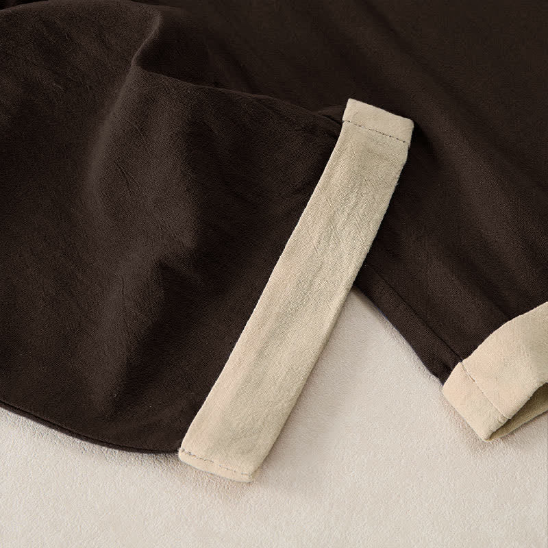 Buddha Stones Damenhose aus Baumwoll-Leinen-Mischgewebe mit minimalistischem Kontrastbesatz, elastischem Bund und Taschen - image 14