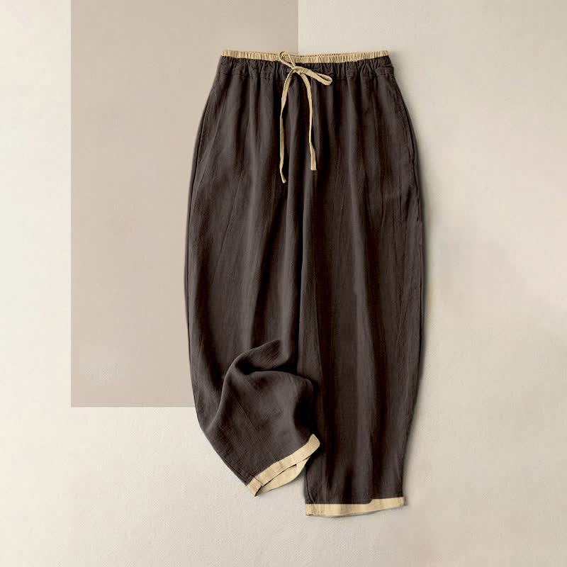 Buddha Stones Damenhose aus Baumwoll-Leinen-Mischgewebe mit minimalistischem Kontrastbesatz, elastischem Bund und Taschen - Sienna - US16, UK/AU20, EU48 (3XL) - image 12