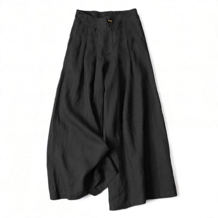 Buddha Stones Elegante, lange Sommerhose aus Baumwoll-Leinen-Mischgewebe mit elastischem Bund, Knopf- und Reißverschluss, weitem Bein und Taschen. - Schwarz - US16, UK/AU20, EU48 (3XL) - image 10