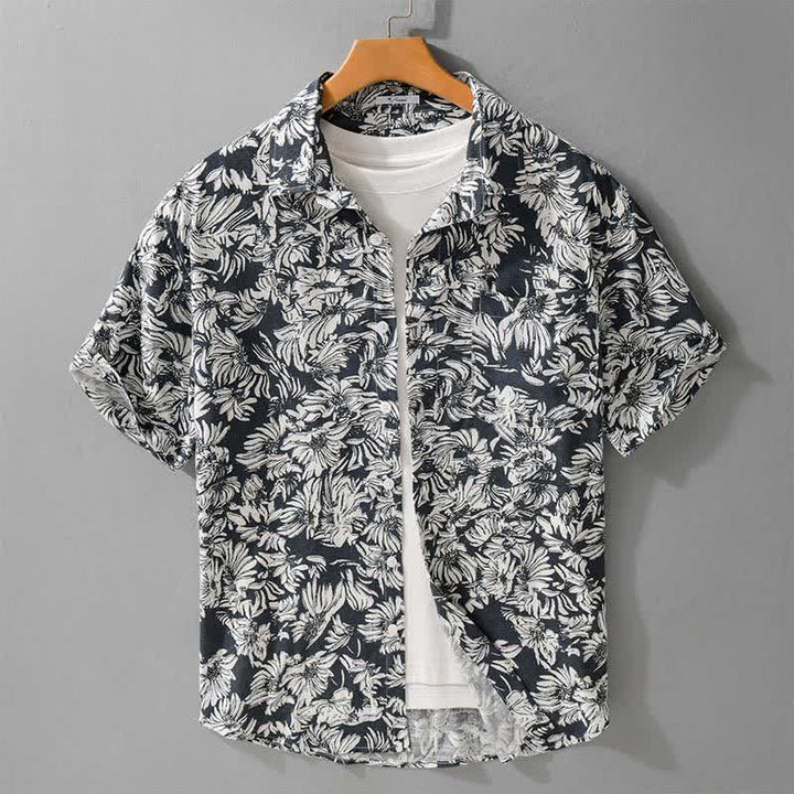 Buddha Stones Lässiges Sommerhemd mit Knopfleiste, Sonnenblumenmuster, kurzen Ärmeln und aufgesetzter Tasche für Herren. - SteelBlue - US/ UK/AU44, EU54 (3XL) - image 0