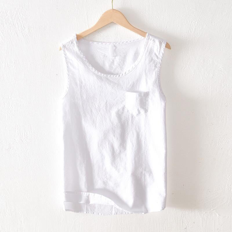 Buddha Stones Lässiges, minimalistisches Sommer-Tanktop für Herren, ärmellos, mit aufgesetzter Tasche - Weiß - US/UK/AU42, EU52 (3XL) - image 8