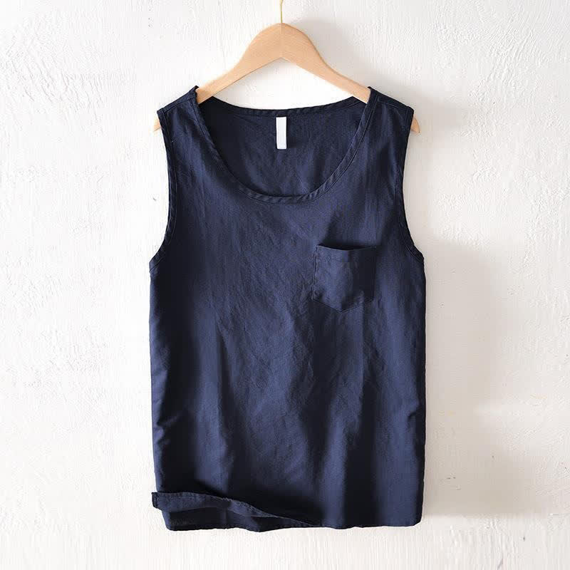 Buddha Stones Lässiges, minimalistisches Sommer-Tanktop für Herren, ärmellos, mit aufgesetzter Tasche - Mitternachtsblau - US/UK/AU42, EU52 (3XL) - image 0