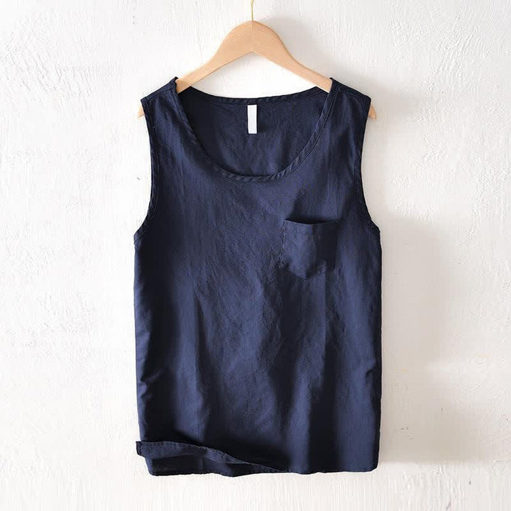 Buddha Stones Lässiges, minimalistisches Sommer-Tanktop für Herren, ärmellos, mit aufgesetzter Tasche - Mitternachtsblau - US/UK/AU42, EU52 (3XL) - image 0