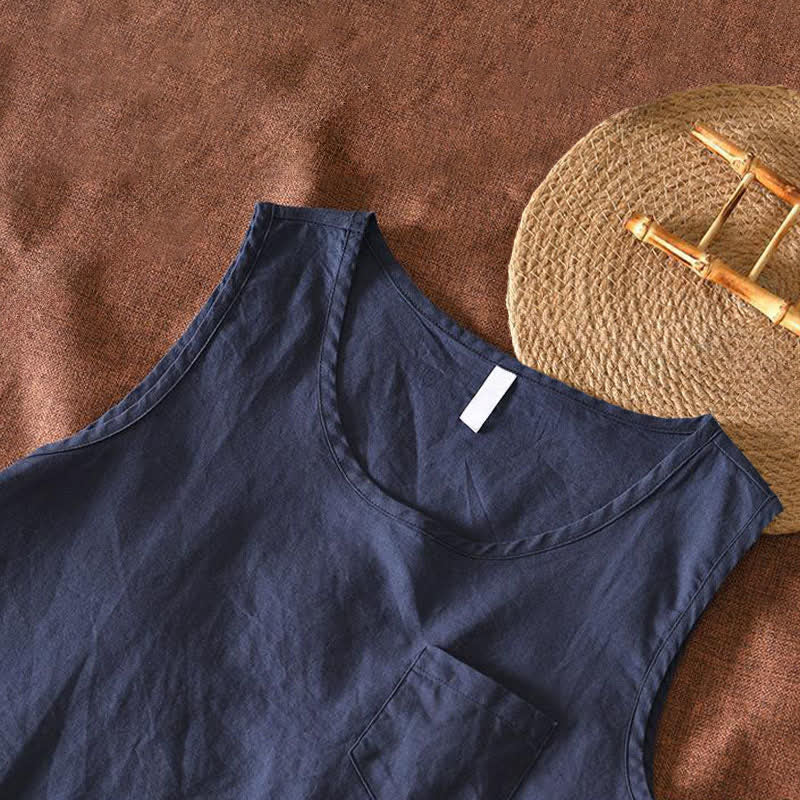 Buddha Stones Lässiges, minimalistisches Sommer-Tanktop für Herren, ärmellos, mit aufgesetzter Tasche - image 1