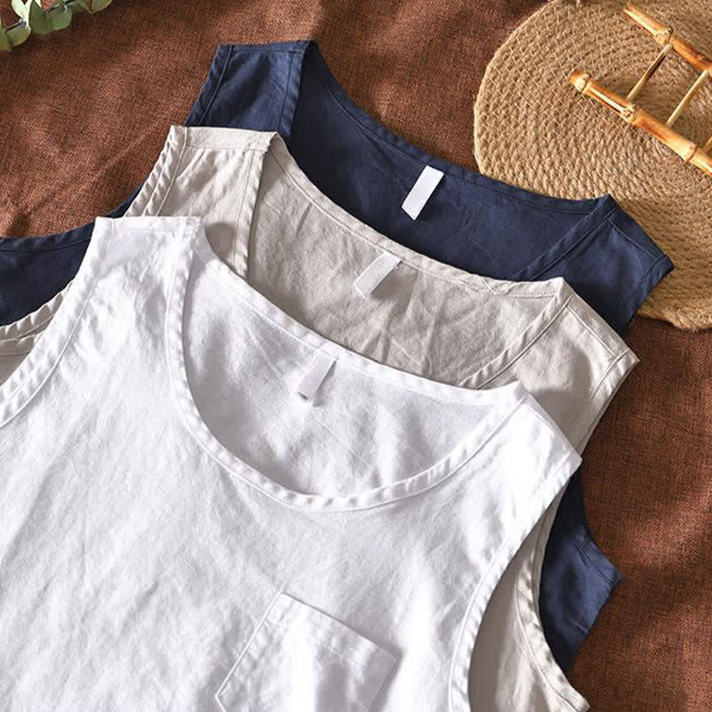 Buddha Stones Lässiges, minimalistisches Sommer-Tanktop für Herren, ärmellos, mit aufgesetzter Tasche - image 14