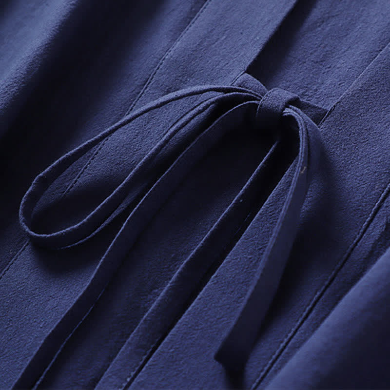Buddha Stones Minimalistischer, einfarbiger Herrenkimono mit kurzen Ärmeln, Kordelzug, Schnürung und Taschen für den Sommer - image 9
