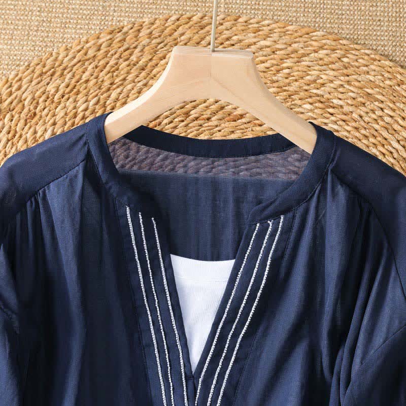 Buddha Stones Lässiges, schlichtes Kurzarm-T-Shirt für Damen mit V-Ausschnitt und V-Ausschnitt – perfekt für den Sommer - image 2