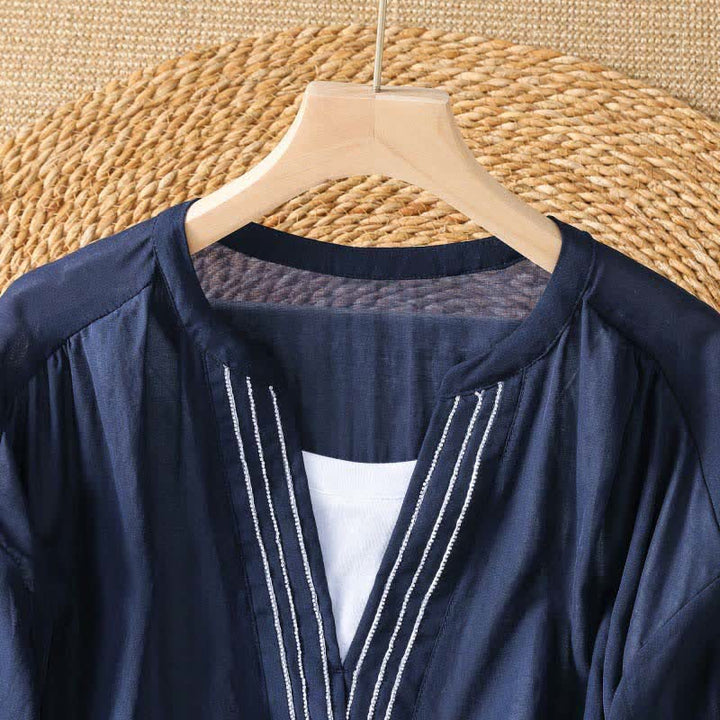 Buddha Stones Lässiges, schlichtes Kurzarm-T-Shirt für Damen mit V-Ausschnitt und V-Ausschnitt – perfekt für den Sommer - image 2