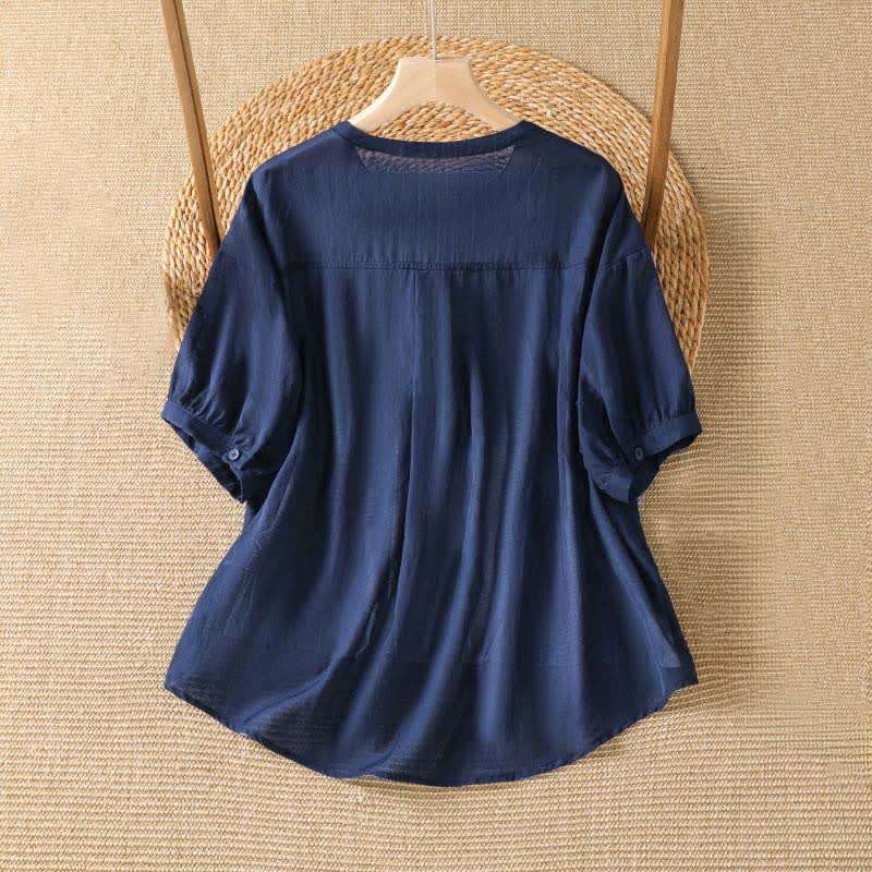 Buddha Stones Lässiges, schlichtes Kurzarm-T-Shirt für Damen mit V-Ausschnitt und V-Ausschnitt – perfekt für den Sommer - image 1