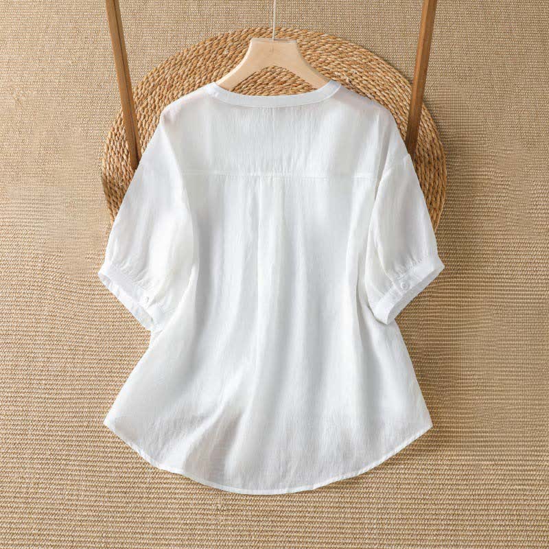 Buddha Stones Lässiges, schlichtes Kurzarm-T-Shirt für Damen mit V-Ausschnitt und V-Ausschnitt – perfekt für den Sommer - image 4